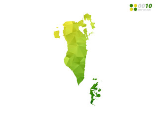 Vector Bahrain map green and yellow polygon triangle mosaic with white background. style gradient.