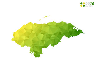 Vector Honduras map green and yellow polygon triangle mosaic with white background. style gradient.
