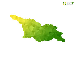 Vector Georgia map green and yellow polygon triangle mosaic with white background. style gradient.