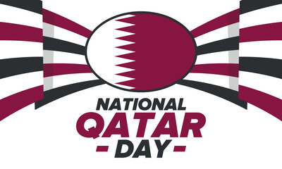 Qatar National Day. National happy holiday, celebrated annual in December 18. Qatar flag. Patriotic elements. Poster, card, banner and background. Vector illustration