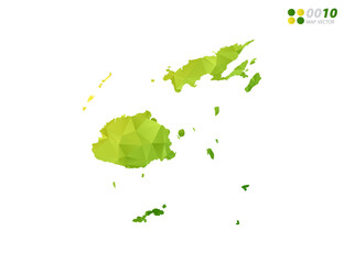 Vector Fiji map green and yellow polygon triangle mosaic with white background. style gradient.