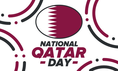 Qatar National Day. National happy holiday, celebrated annual in December 18. Qatar flag. Patriotic elements. Poster, card, banner and background. Vector illustration
