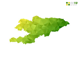 Vector Kyrgyzstan map green and yellow polygon triangle mosaic with white background. style gradient.