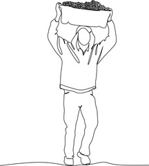 A man carries a basket of grapes. Vector illustration. Autumn harvest of grapes.