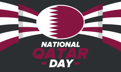 Qatar National Day. National happy holiday, celebrated annual in December 18. Qatar flag. Patriotic elements. Poster, card, banner and background. Vector illustration