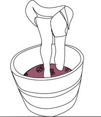 A beautiful woman is stomping grapes. Vector illustration. A woman squeezes grape juice.