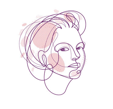 recommend clip art: Woman beauty face vector linear illustration, delicate line art of attractive girl portrait, abstract feminine drawing minimal style isolated.