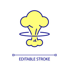 Nuclear explosion RGB color icon. Radioactive pollution of environment. Catastrophe danger. Isolated vector illustration. Simple filled line drawing. Editable stroke. Arial font used