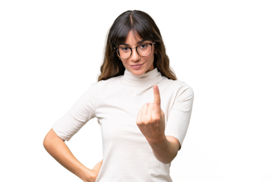 Young caucasian woman over isolated background doing coming gesture