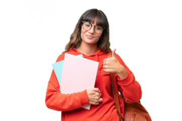 Young student caucasian woman over isolated background giving a thumbs up gesture
