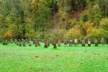 Naklejka premium old ancient jewish cemetery in the green