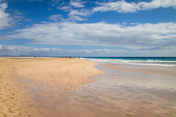 the wide, fine, flat sandy beach of Jandia in the south of Fuerteventura, Canary Islands, Spain