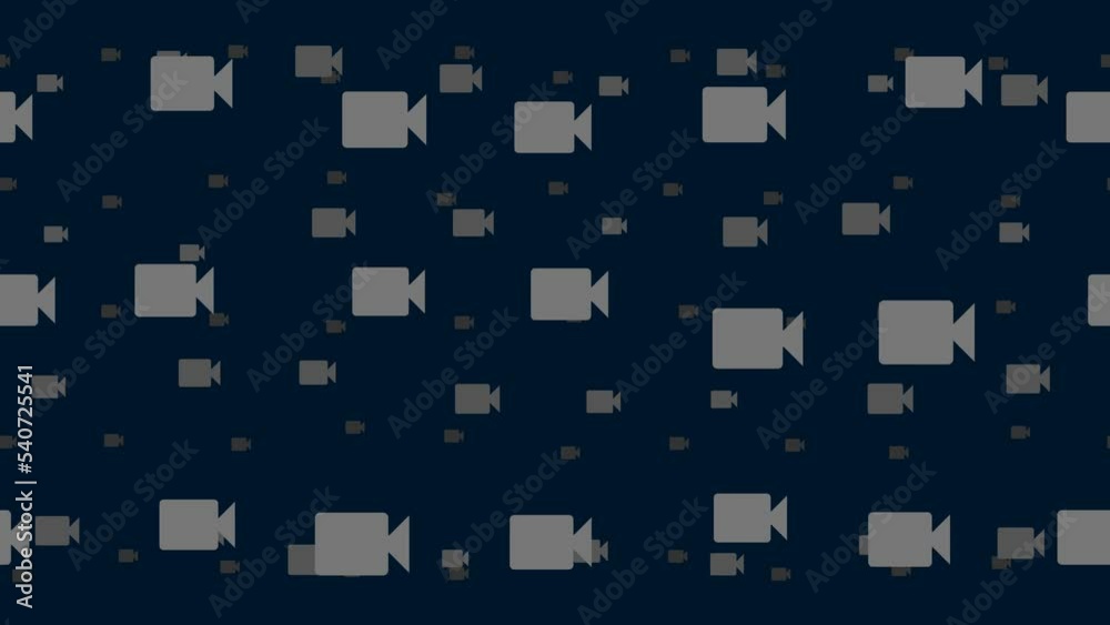 Poster video camera symbols float horizontally from left to right. parallax fly effect. floating symbols ar
