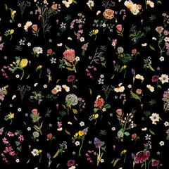 Seamless ornate flower a black pattern watercolor