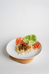 Kwetiau Siram Daging Sapi, Shiny Fresh Kwetiau as White Chinese noodles made from Rice. Popular in South East Asia 