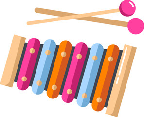 Xylophone with sticks Musical Instrument Vector illustration
