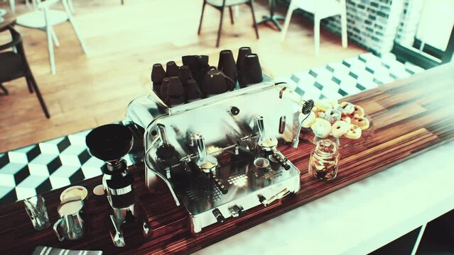 Espresso coffee machine in the loft office