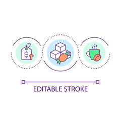 Food inflation loop concept icon. Coffee, sugar price rise. Product costs growth. Economic challenges abstract idea thin line illustration. Isolated outline drawing. Editable stroke. Arial font used