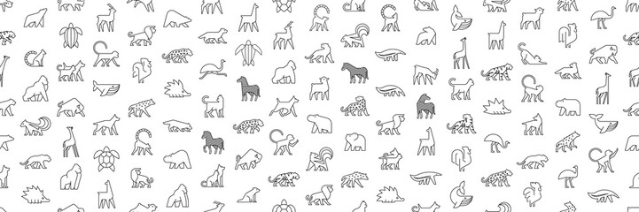 Seamless pattern with Animals logos. Animal logo set. Isolated on White background	