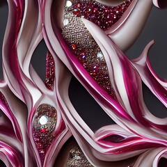 Grey, White and Pink Curved Lines with Crystal and Gemstones Clusters 