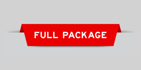 Red color inserted label with word full package on gray background
