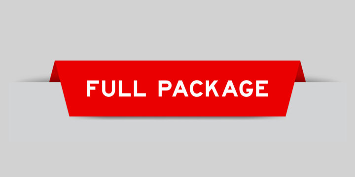 Red color inserted label with word full package on gray background