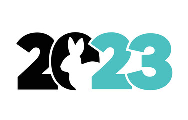 2023 logo with rabbit. Cool and stylish black and blue icon. The Chinese new year 2023. Vector graphic illustration.