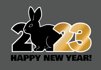 Fototapeta na wymiar Happy new year 2023 logo with a rabbit. Golden and black colors. The Chinese New Year. Vector graphic illustration.