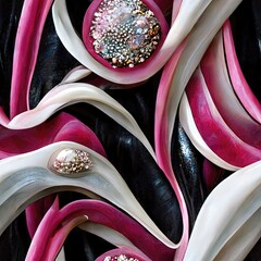 Artistic Black, Pink and White Curved Texture  with Crystals