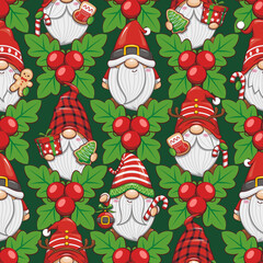 Christmas Pattern With Santa Claus And Gnomes
