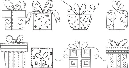 gift doodle set sketch ,outline isolated vector