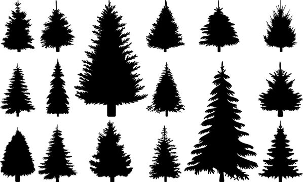 christmas tree set black silhouette design isolated vector