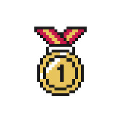 Obraz premium Medal icon in pixel art design isolated on white background.