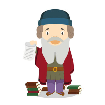 Johannes G&uuml;temberg cartoon character. Vector Illustration. Kids History Collection.