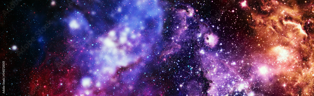 Wall mural nebula night starry sky in rainbow colors. multicolor outer space. star field and nebula in deep spa