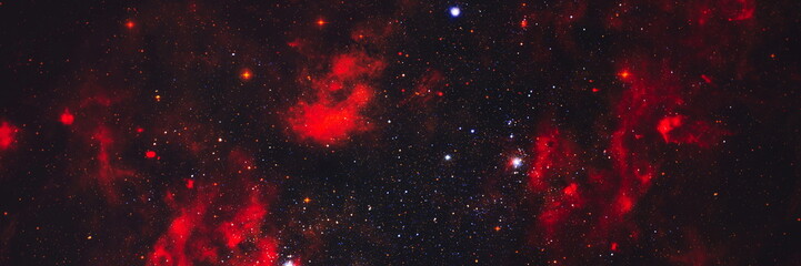 Stars in the galaxy. Panorama. Universe filled with stars, nebula and galaxy,. Elements of this...