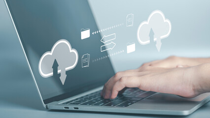 File Transfer by cloud storage technology exchange information data concept. Backup and copy data or files receiver, Digital system for transferring documents server security.