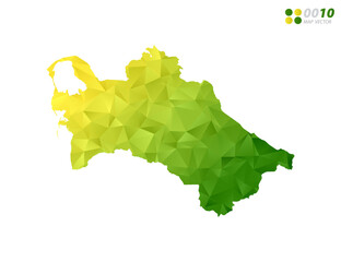 Vector Turkmenistan map green and yellow polygon triangle mosaic with white background. style gradient.