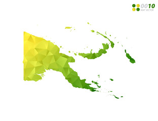 Vector Papua New Guinea map green and yellow polygon triangle mosaic with white background. style gradient. - obrazy, fototapety, plakaty