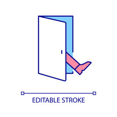Foot in door technique RGB color icon. Compliance tactic. Psychological trick. Motivate completing requests. Isolated vector illustration. Simple filled line drawing. Editable stroke. Arial font used