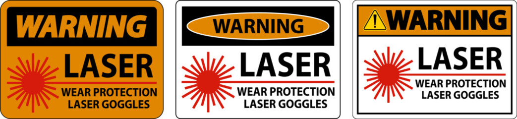 Warning Laser Wear Protective Laser Goggles Sign On White Background
