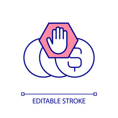 No payment RGB color icon. Free assessment. Available service. Non commercial product. Non-profit. Isolated vector illustration. Simple filled line drawing. Editable stroke. Arial font used