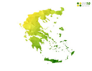 Vector Greece map green and yellow polygon triangle mosaic with white background. style gradient.