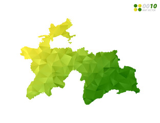 Vector Tajikistan map green and yellow polygon triangle mosaic with white background. style gradient.