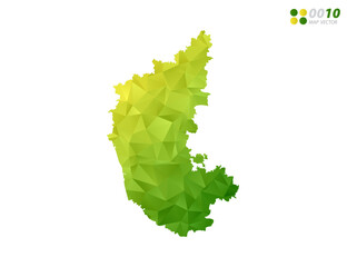 Vector Karnataka map green and yellow polygon triangle mosaic with white background. style gradient.