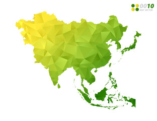 Vector Asia map green and yellow polygon triangle mosaic with white background. style gradient.
