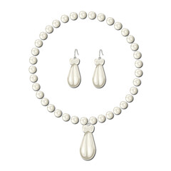 Set of vector drawings of pearl beads on a white isolated background in a flat style, cartoon. For holiday decorations, greeting cards, labels, invitations, gift wrapping.