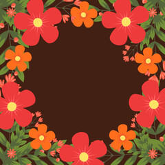 Vector shape of autumn flowers frame, Floral border box label of wreath ivy style with branch and leaves.