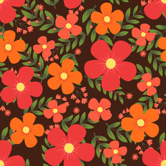 Fototapeta premium Floral vector artwork for apparel and fashion fabrics, Autumn flowers wreath ivy style with branch and leaves. Seamless pattern background.