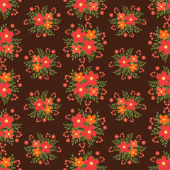 Floral vector artwork for apparel and fashion fabrics, Autumn flowers wreath ivy style with branch and leaves. Seamless pattern background.